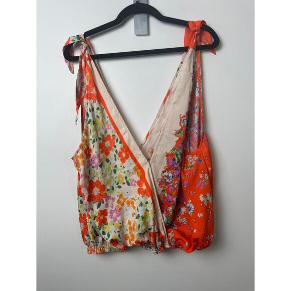 Free People L Tied To You Fiesta Combo Floral Tie Strap Tank Top Oversized C1 - Picture 7 of 9